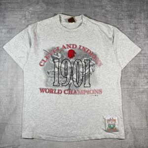 Cleveland Indians Shirt Mens Large Gray Vintage 90s 1901 World Champions Nutmeg